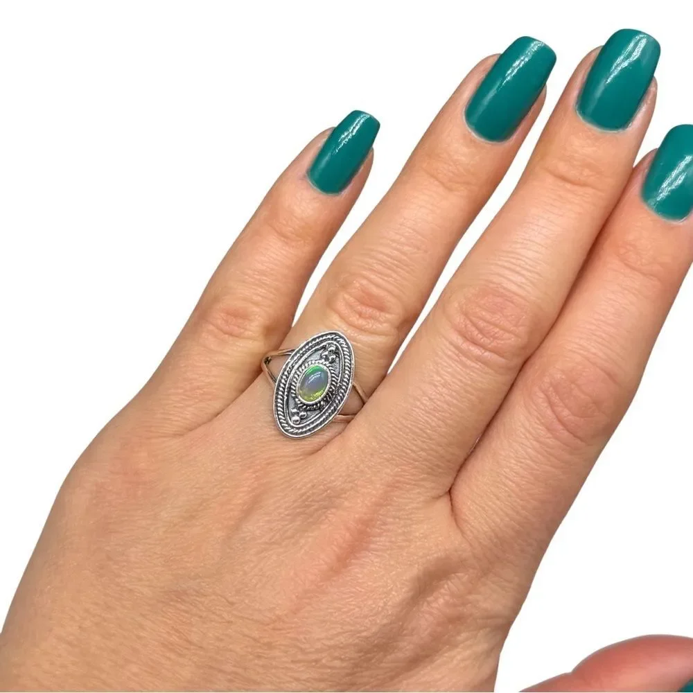 Ethiopian Fire Opal Ring Size 7 Solid 925 Sterling Silver